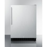Built-in undercounter ADA compliant all-refrigerator with wrapped stainless steel door, vertical handle, black cabinet, door storage, and digital controls